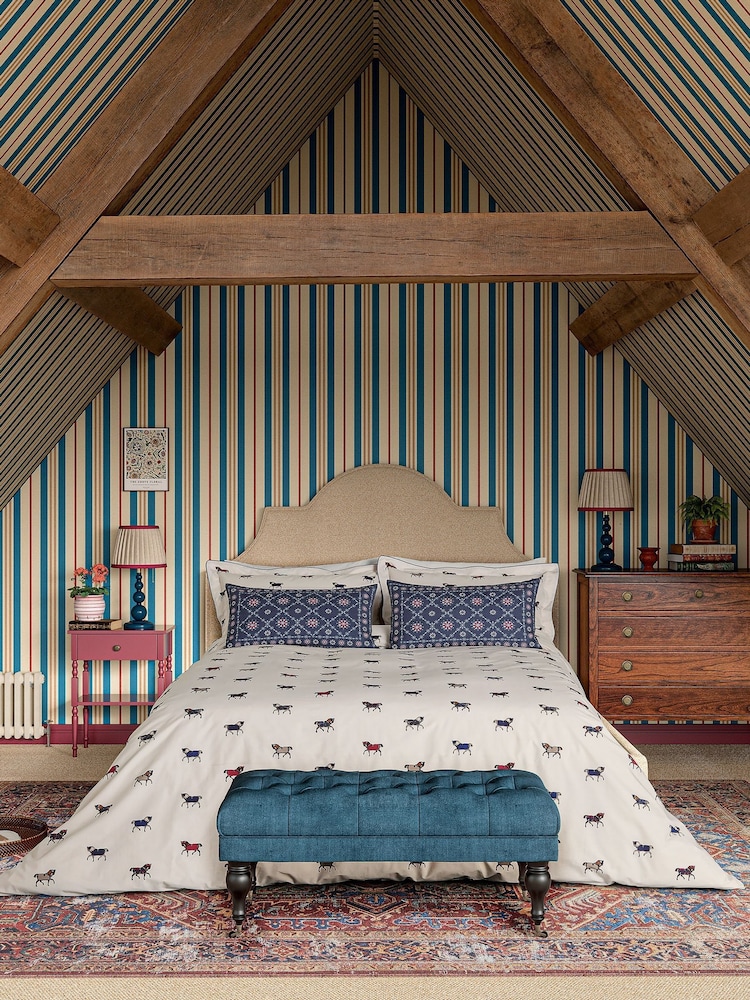 Joules Cream Dressage Horses Duvet Cover and 100% Cotton Pillowcase Set - Image 1 of 4