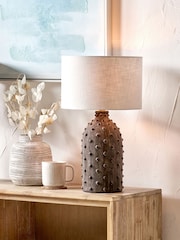 Pacific Lifestyle Grey Kali Textured Dot Stoneware Table Lamp - Image 1 of 5