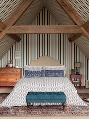 Joules Blue Floral Scallop Duvet Cover 100% Cotton and Pillowcase Set - Image 1 of 5
