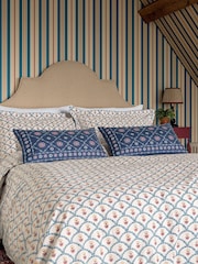 Joules Blue Floral Scallop Duvet Cover 100% Cotton and Pillowcase Set - Image 2 of 5