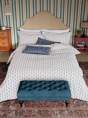 Joules Blue Floral Scallop Duvet Cover 100% Cotton and Pillowcase Set - Image 4 of 5