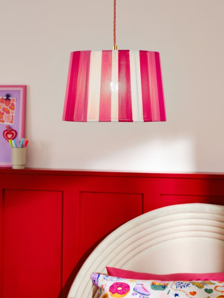 Red/Pink String Easy Fit Pendant Lamp Shade - Image 1 of 5 Red/Pink String Easy Fit Pendant Lamp Shade - Image 1 of 5