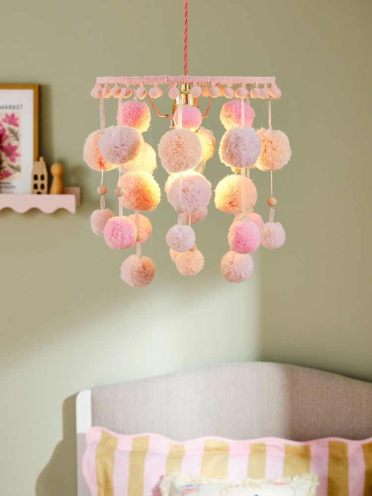 Pink Pom Pom Easy Fit Pendant Light Shade - Image 1 of 5 Pink Pom Pom Easy Fit Pendant Light Shade - Image 1 of 5