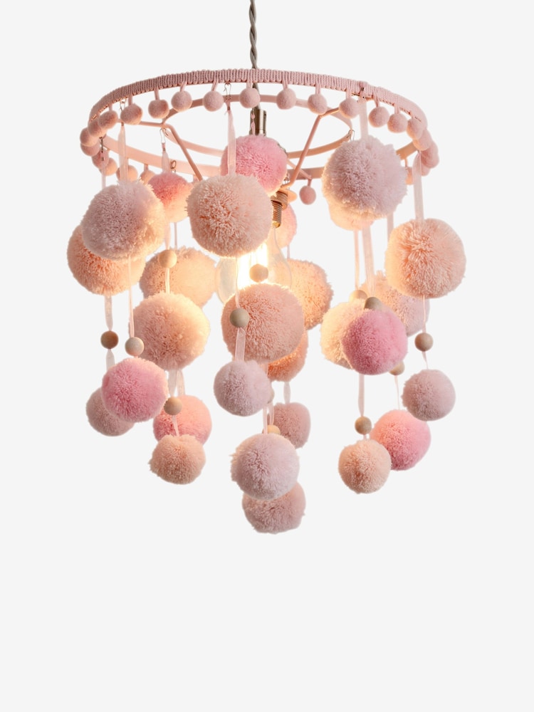Pink Pom Pom Easy Fit Pendant Light Shade - Image 2 of 5 Pink Pom Pom Easy Fit Pendant Light Shade - Image 2 of 5
