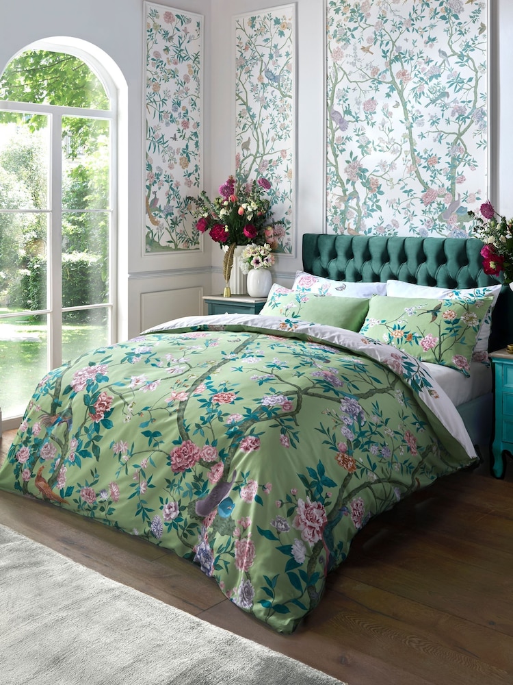 Graham & Brown Green Chinoiserie Garden Duvet Cover and Pillowcase Set - Image 1 of 6