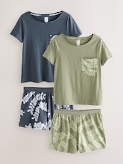 Blue/Sage Green Floral Short Sleeve Pyjamas Set 2 Pack - Image 1 of 8