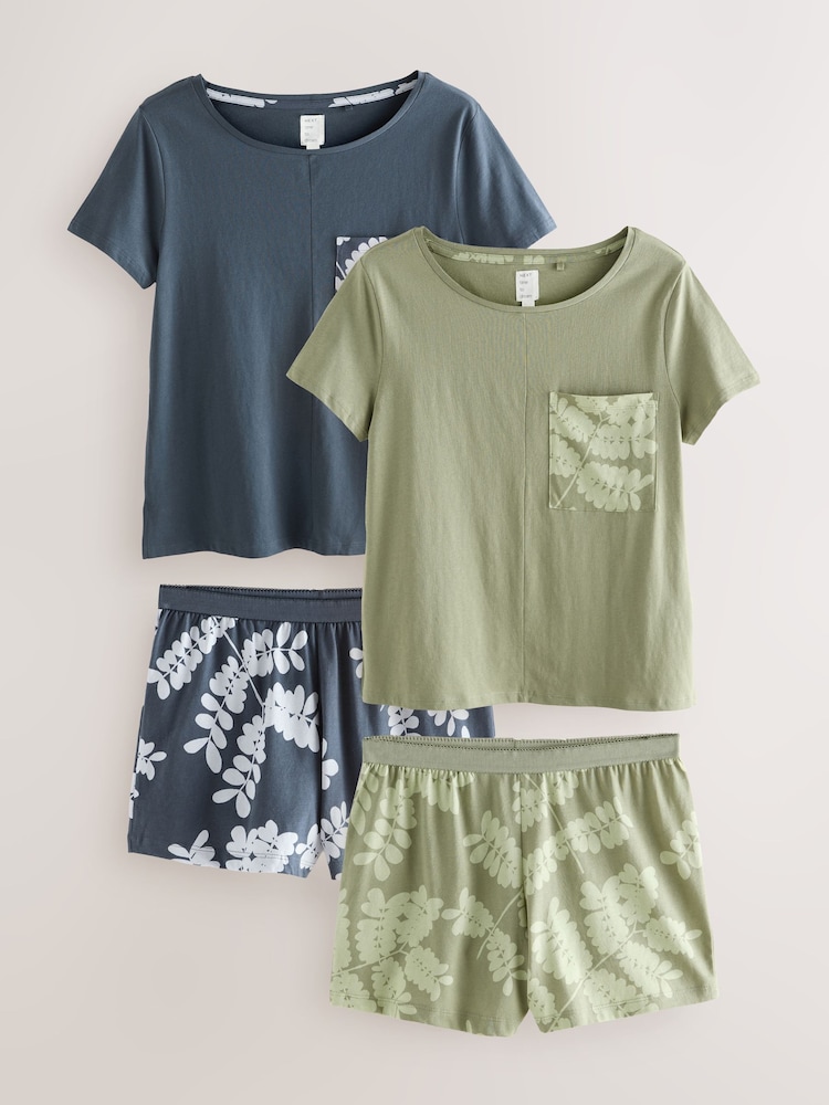 Blue/Sage Green Floral Short Sleeve Pyjamas Set 2 Pack - Image 1 of 8