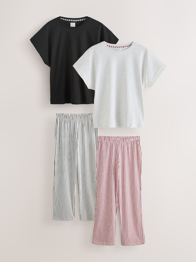 Monochrome Stripe Short Sleeve Pyjamas 2 Pack - Image 1 of 7