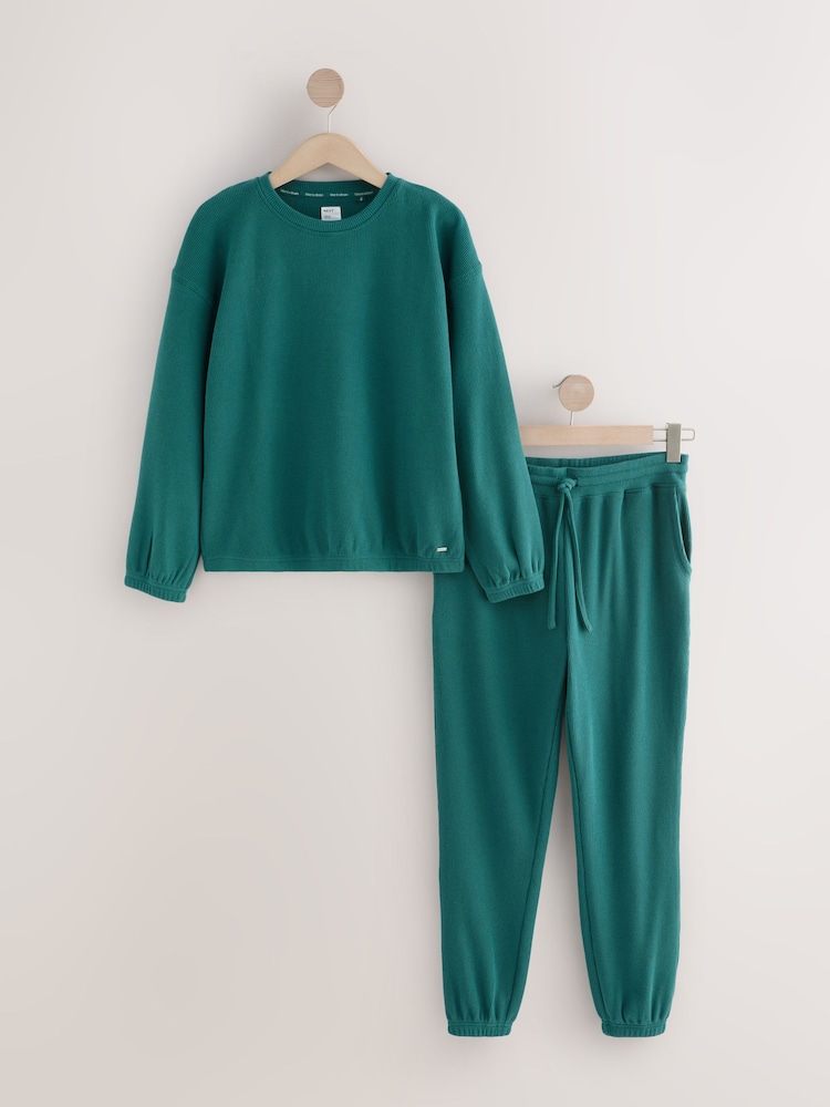 Teal Blue Cosy Waffle Long Sleeve Pyjamas - Image 1 of 3 Teal Blue Cosy Waffle Long Sleeve Pyjamas - Image 1 of 3
