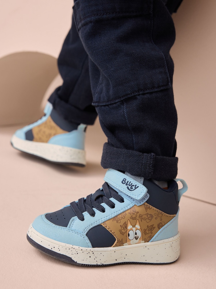 Navy Bluey Wide Fit (G) Touch Fastening Elastic Lace Hi Top Trainers - Image 1 of 9 Navy Bluey Wide Fit (G) Touch Fastening Elastic Lace Hi Top Trainers - Image 1 of 9