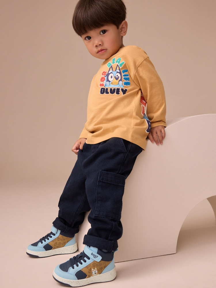 Navy Bluey Wide Fit (G) Touch Fastening Elastic Lace Hi Top Trainers - Image 2 of 9 Navy Bluey Wide Fit (G) Touch Fastening Elastic Lace Hi Top Trainers - Image 2 of 9