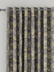 V&A Grey Palampore Trail Black Out Eyelet 100% Cotton Curtains - Image 2 of 5