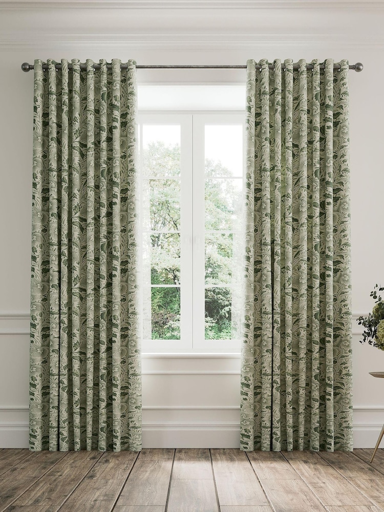 V&A Green Ornamental Bloom Blackout Eyelet Curtains - Image 5 of 5