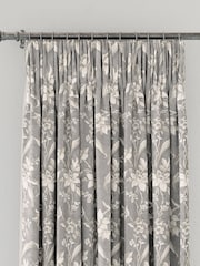 V&A Grey Daffodil Dreams Black Out Pencil Pleat 100% Cotton Curtains - Image 2 of 5