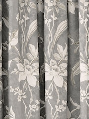 V&A Grey Daffodil Dreams Black Out Pencil Pleat 100% Cotton Curtains - Image 3 of 5