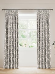 V&A Grey Daffodil Dreams Black Out Pencil Pleat 100% Cotton Curtains - Image 4 of 5