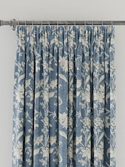 V&A Blue Daffodil Dreams Black Out Pencil Pleat 100% Cotton Curtains - Image 2 of 5