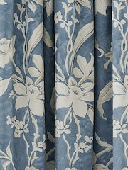 V&A Blue Daffodil Dreams Black Out Pencil Pleat 100% Cotton Curtains - Image 3 of 5