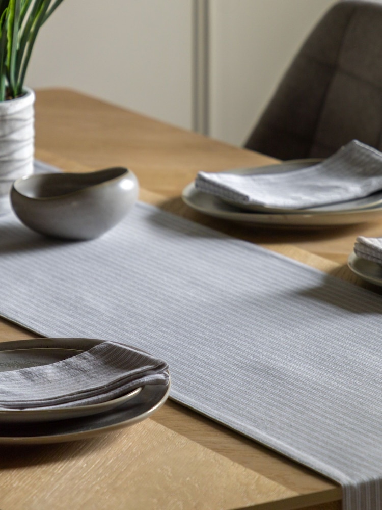 Gallery Home Grey Woven Striped Large Table Runner - Image 1 of 5 Gallery Home Grey Woven Striped Large Table Runner - Image 1 of 5