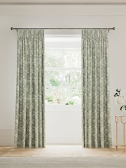 V&A Green Daffodil Dreams Blackout Pencil Pleat Curtains - Image 1 of 5