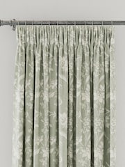 V&A Green Daffodil Dreams Blackout Pencil Pleat Curtains - Image 2 of 5
