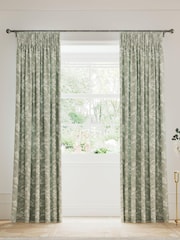 V&A Green Daffodil Dreams Blackout Pencil Pleat Curtains - Image 5 of 5
