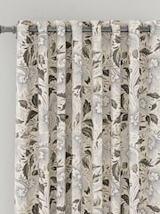 V&A Linen  Grey Ornamental Bloom Black Out Eyelet 100% Cotton Curtains - Image 2 of 3
