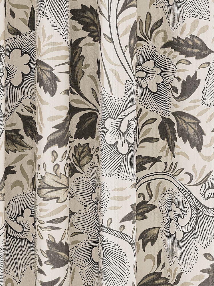 V&A Linen Grey Ornamental Bloom Blackout Eyelet Curtains - Image 3 of 3 V&A Linen Grey Ornamental Bloom Blackout Eyelet Curtains - Image 3 of 3