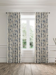 V&A Blue Palampore Trail Black Out Eyelet 100% Cotton Curtains - Image 1 of 5