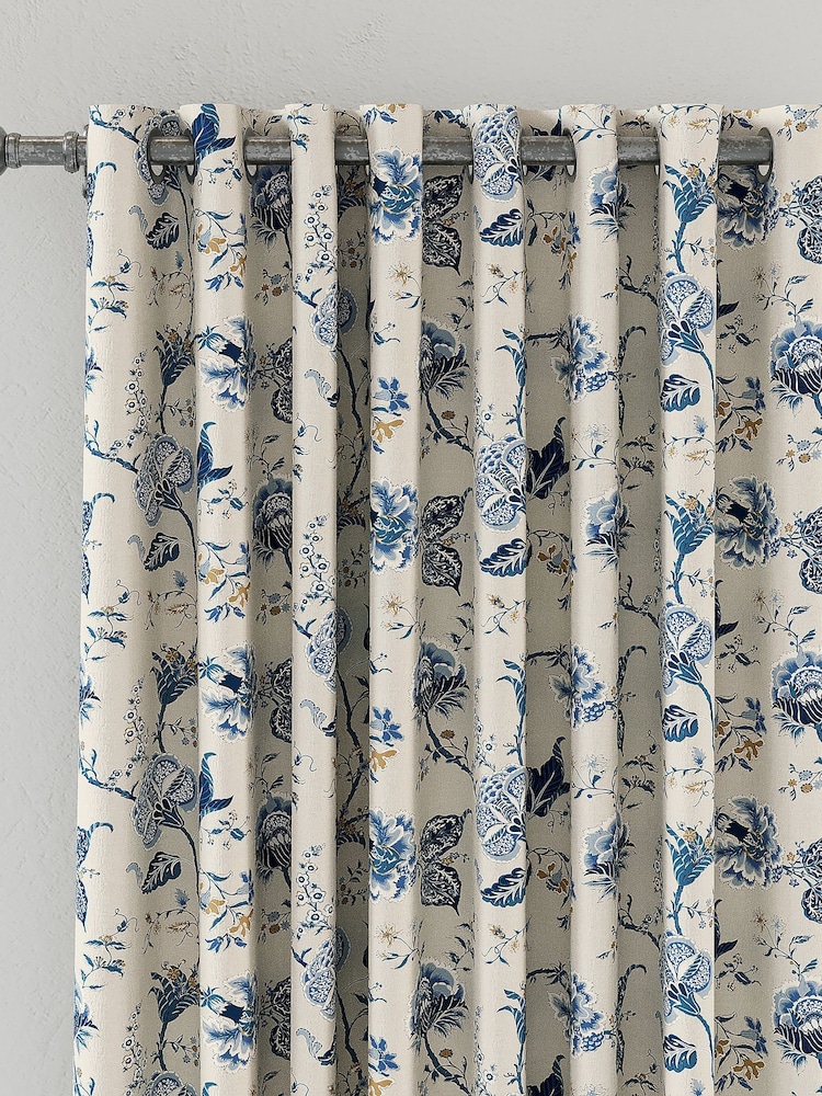 V&A Blue Palampore Trail Black Out Eyelet 100% Cotton Curtains - Image 2 of 5