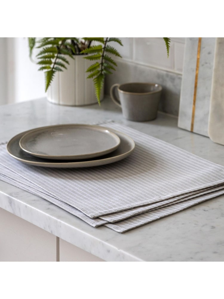 Gallery Home Grey Woven Striped Placemats 4 Pack - Image 1 of 6 Gallery Home Grey Woven Striped Placemats 4 Pack - Image 1 of 6