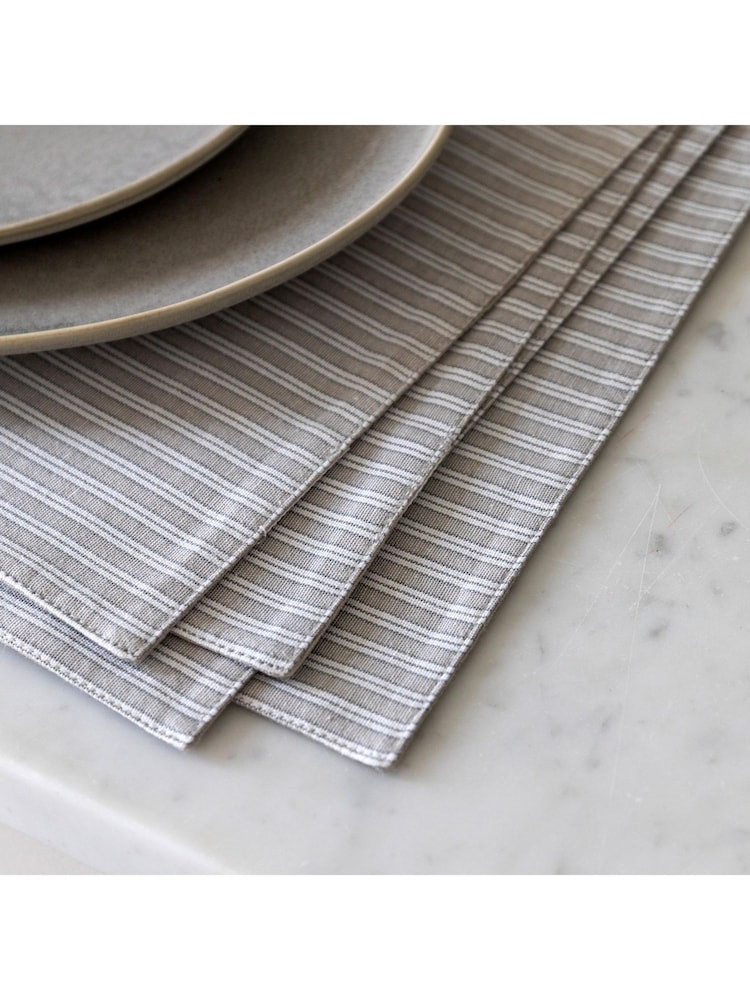 Gallery Home Grey Woven Striped Placemats 4 Pack - Image 2 of 6 Gallery Home Grey Woven Striped Placemats 4 Pack - Image 2 of 6