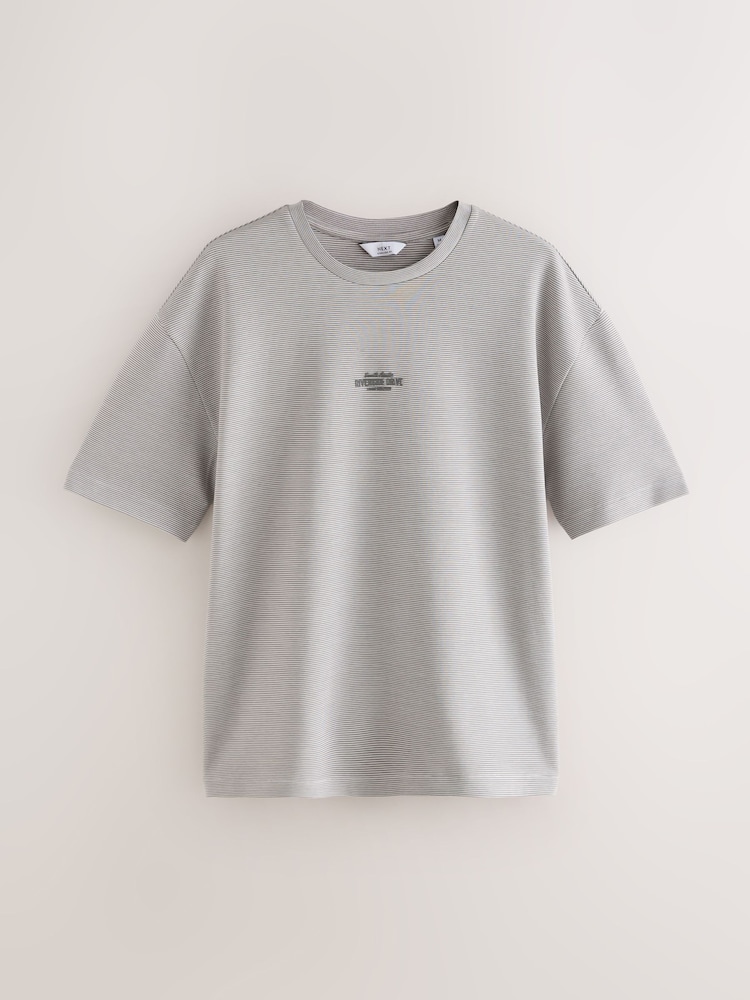 Grey Relaxed Fit Graphic Print Heavyweight Striped T-Shirt - Image 1 of 3