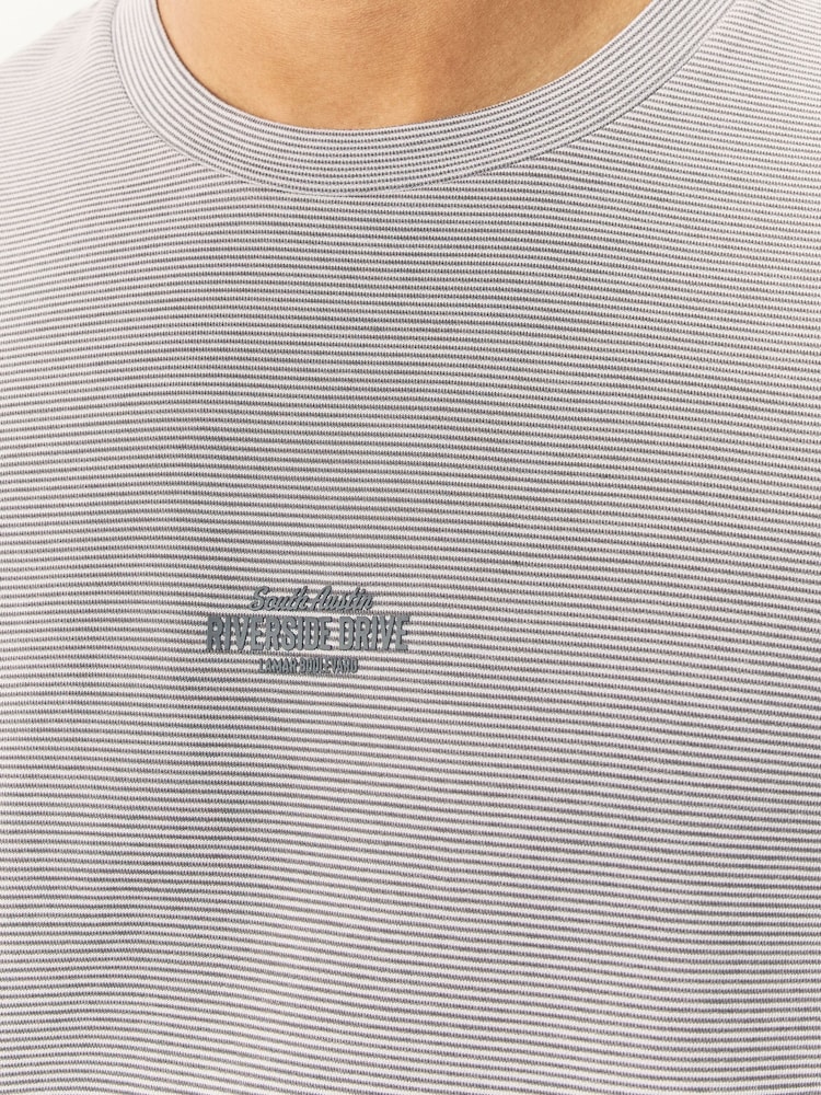 Grey Relaxed Fit Graphic Print Heavyweight Striped T-Shirt - Image 2 of 7 Grey Relaxed Fit Graphic Print Heavyweight Striped T-Shirt - Image 2 of 7