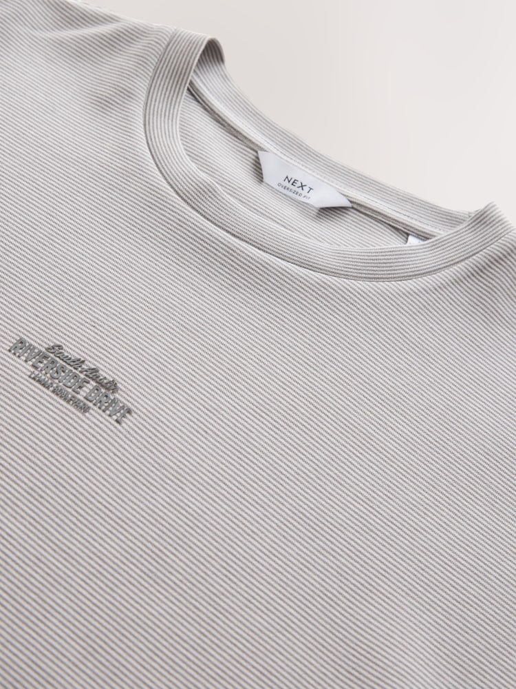 Grey Relaxed Fit Graphic Print Heavyweight Striped T-Shirt - Image 3 of 3