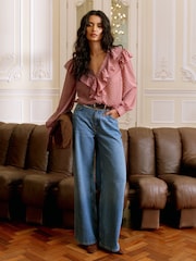 Lipsy Pink Ruffle Dobby Blouse - Image 3 of 4