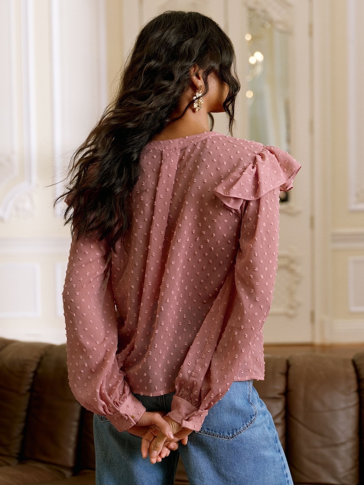 Lipsy Pink Ruffle Dobby Blouse - Image 4 of 4