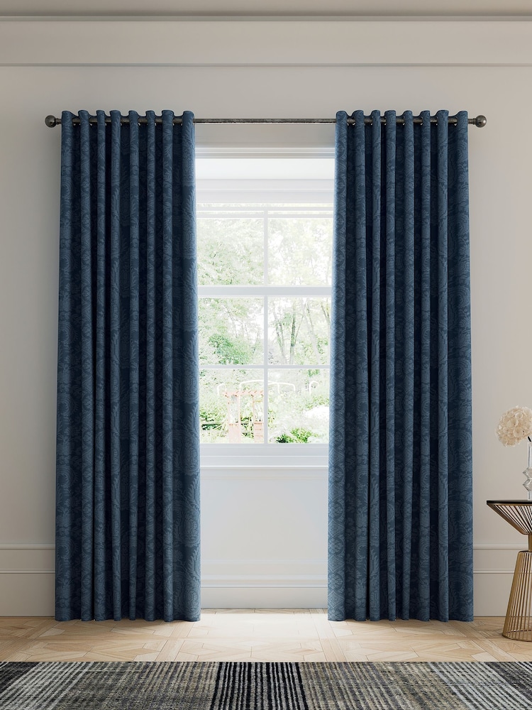 V&A Blue Silk Road Paisley Blackout Eyelet Curtains - Image 1 of 5 V&A Blue Silk Road Paisley Blackout Eyelet Curtains - Image 1 of 5