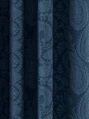 V&A Blue Silk Road Paisley Black Out Eyelet 100% Cotton Curtains - Image 3 of 5