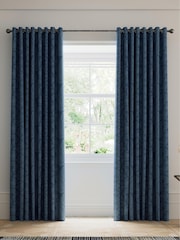 V&A Blue Silk Road Paisley Black Out Eyelet 100% Cotton Curtains - Image 4 of 5