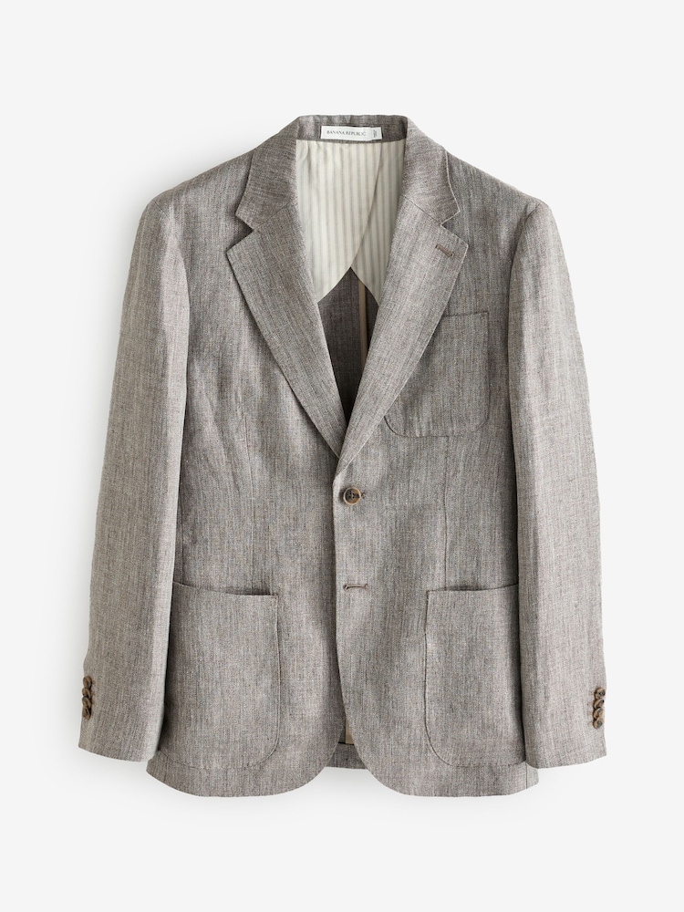 Banana Republic Grey Herringbone 100% Linen Suit Jacket - Image 1 of 6