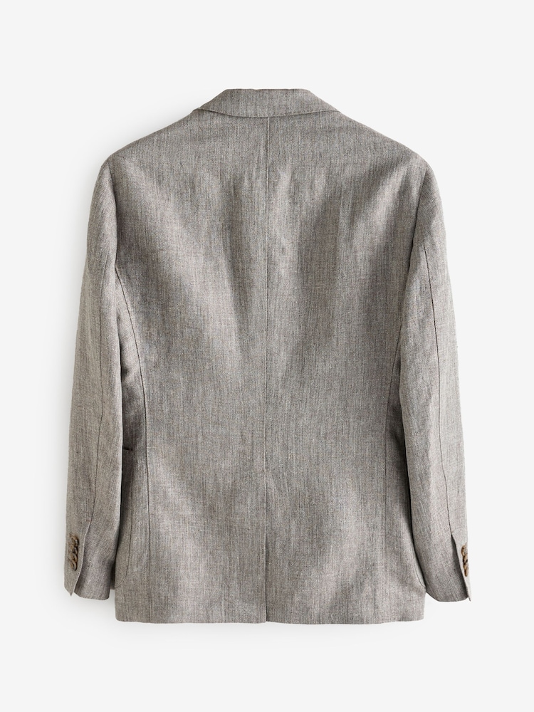 Banana Republic Grey Herringbone 100% Linen Suit Jacket - Image 2 of 6