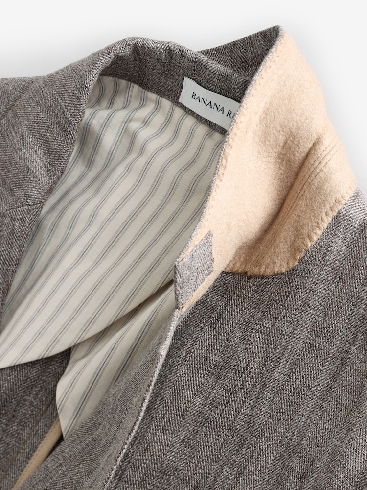 Banana Republic Grey Herringbone 100% Linen Suit Jacket - Image 6 of 6