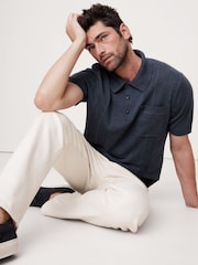Banana Republic Navy Blue Linen-Cotton Ribbed Polo Jumper - Image 1 of 1