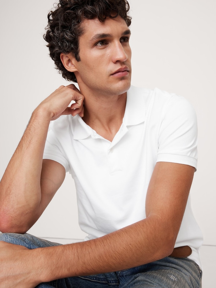 Banana Republic White Cotton Short Sleeve Polo Shirt - Image 1 of 4