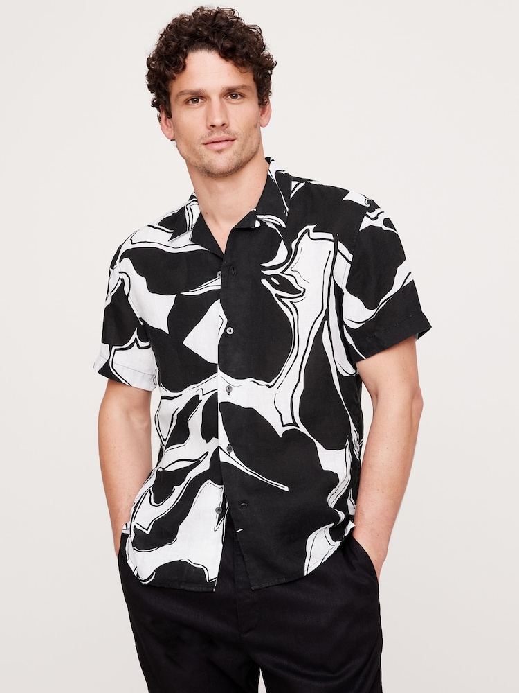 Banana Republic Black 100% Linen Regular Fit Resort Shirt - Image 1 of 2