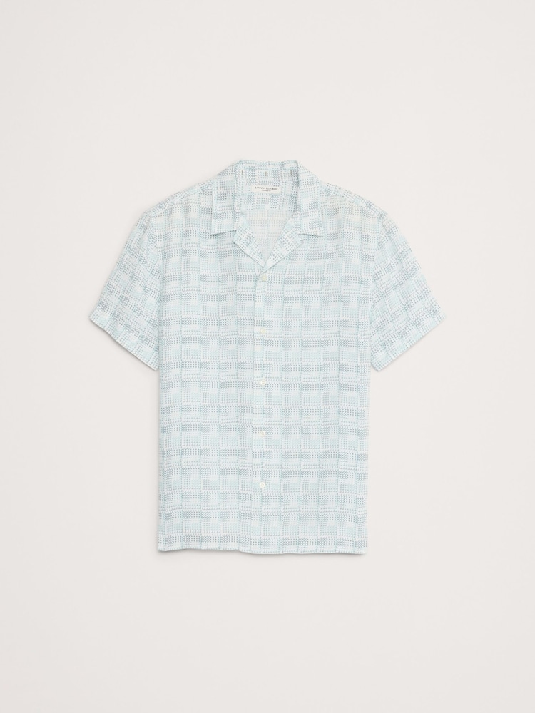 Banana Republic Blue 100% Linen Regular Fit Resort Shirt - Image 4 of 4