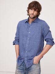 Синий - Banana Republic 100% Linen Castelletto Long Sleeve Shirt - Изображение 1 из 1