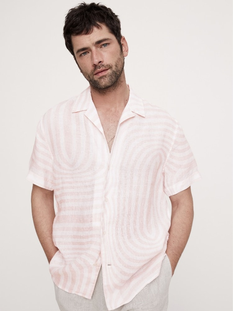 Banana Republic Pink 100% Linen Regular Fit Resort Shirt - Image 1 of 1