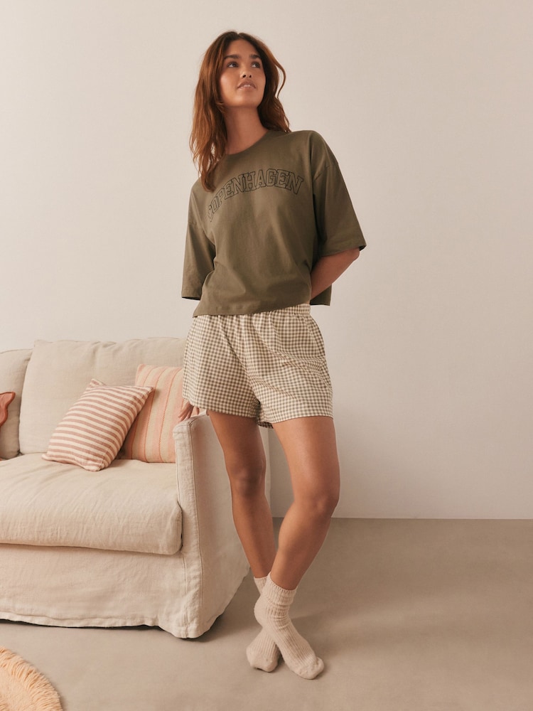 Sage Green Gingham Short Set Pyjamas - Image 2 of 10